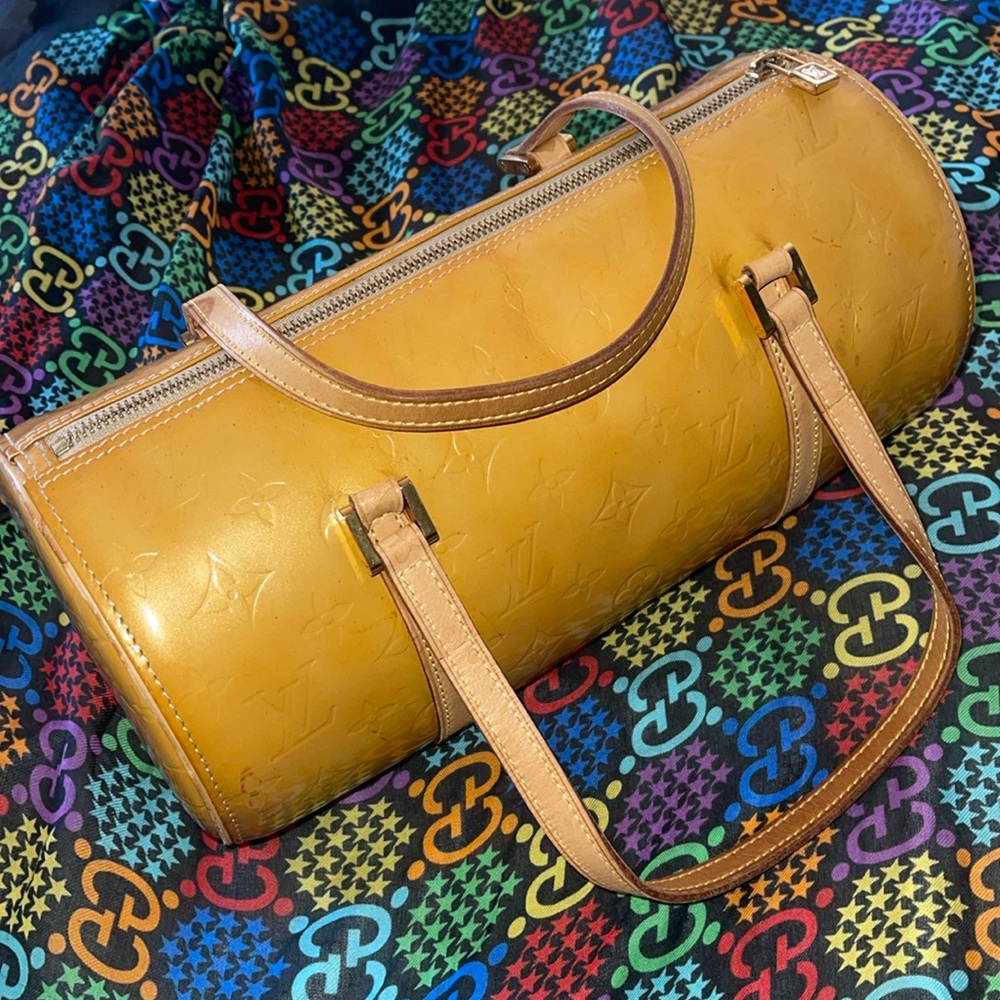 Louis Vuitton Sun Yellow Vernis Logo LV bedford papillon bag purse handbag
